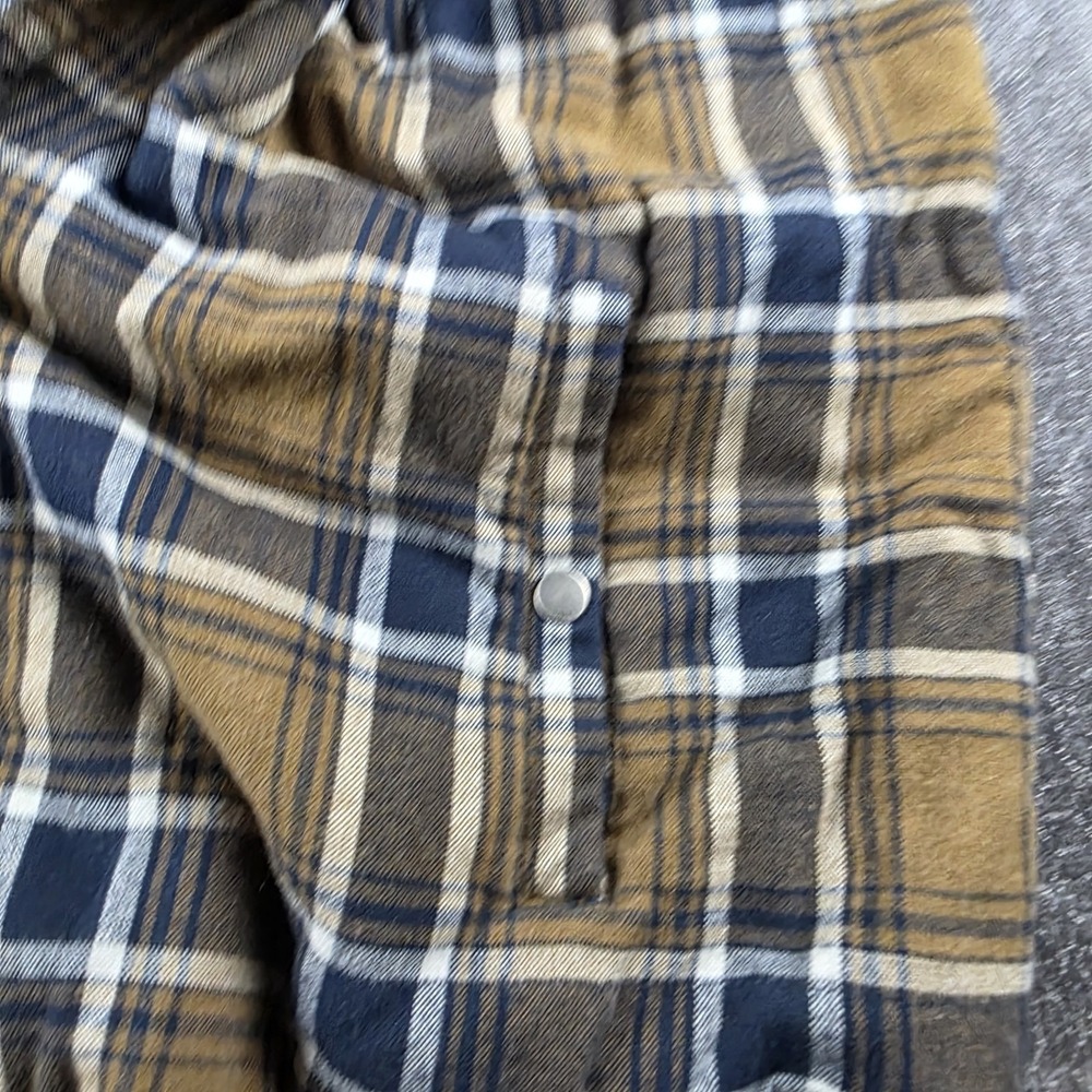 Harley Davidson Quilted Flannel Shirt Jacket Shacket Blue Tan Plaid Biker XXL - Picture 9 of 10